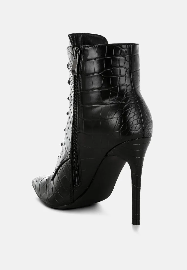 Escala Croc Stiletto Ankle Boots By Ruw