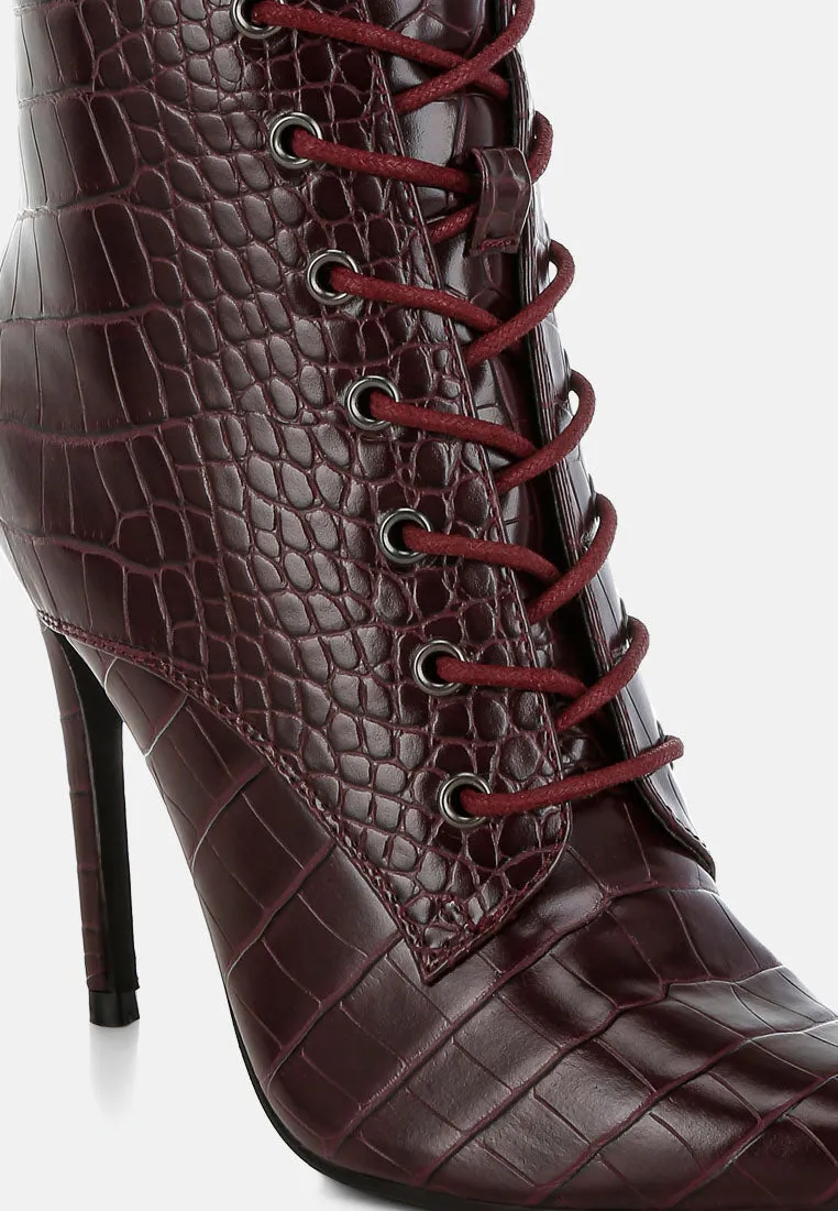 Escala Croc Stiletto Ankle Boots By Ruw