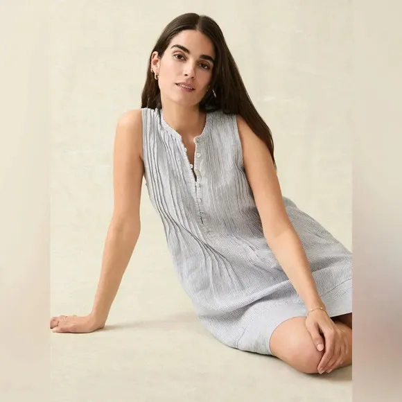 Faherty Isha Dress Blue Mini Stripe Size XL