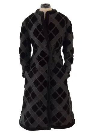 Fantastic 1970s Givenchy Top Stitched & Pacthwork Mixed with Faux Fur Deep Brown Coat