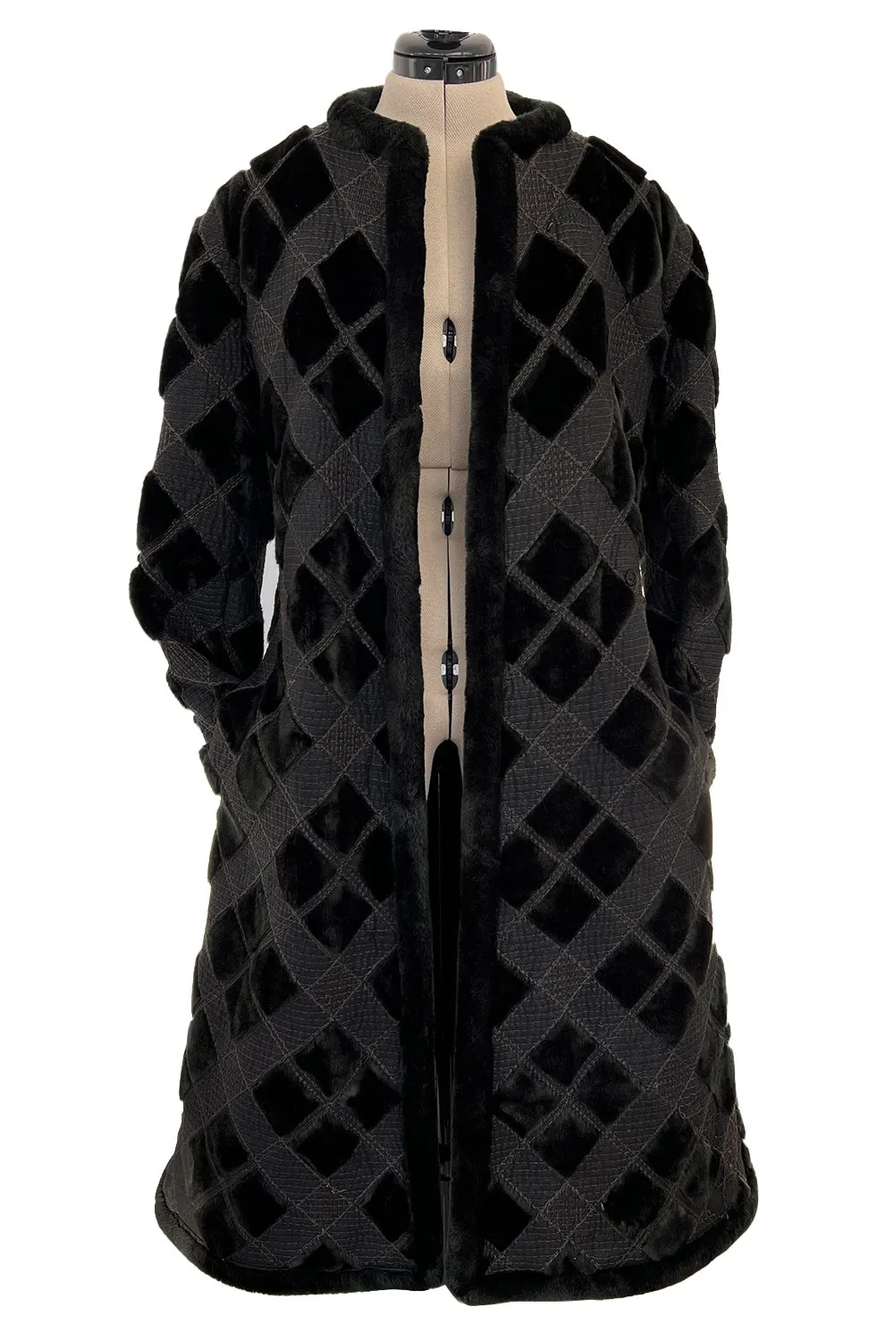 Fantastic 1970s Givenchy Top Stitched & Pacthwork Mixed with Faux Fur Deep Brown Coat