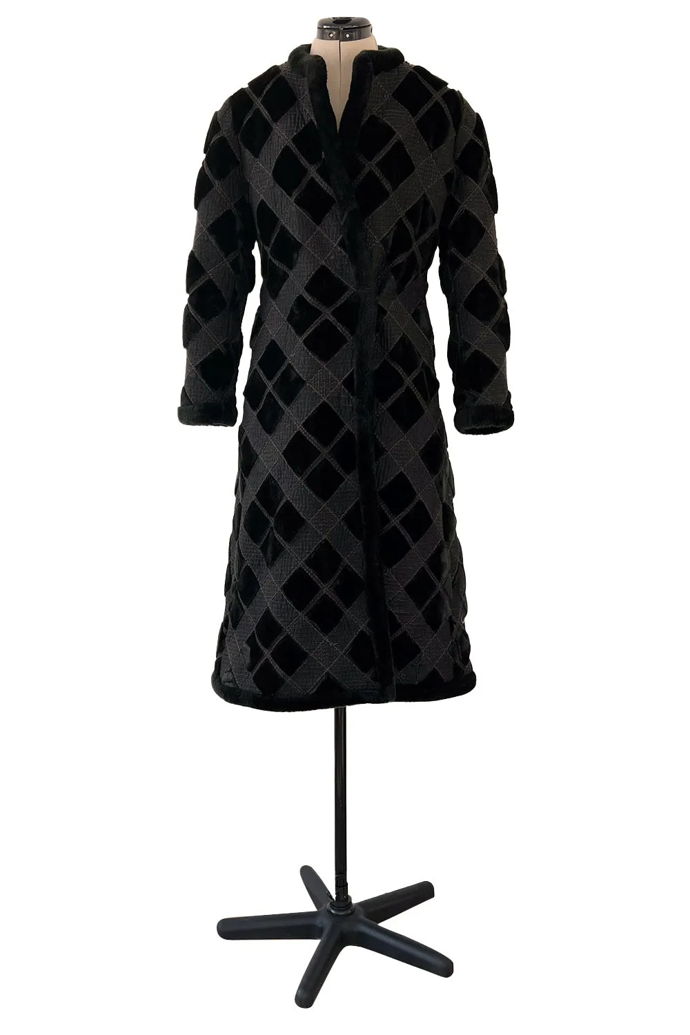 Fantastic 1970s Givenchy Top Stitched & Pacthwork Mixed with Faux Fur Deep Brown Coat