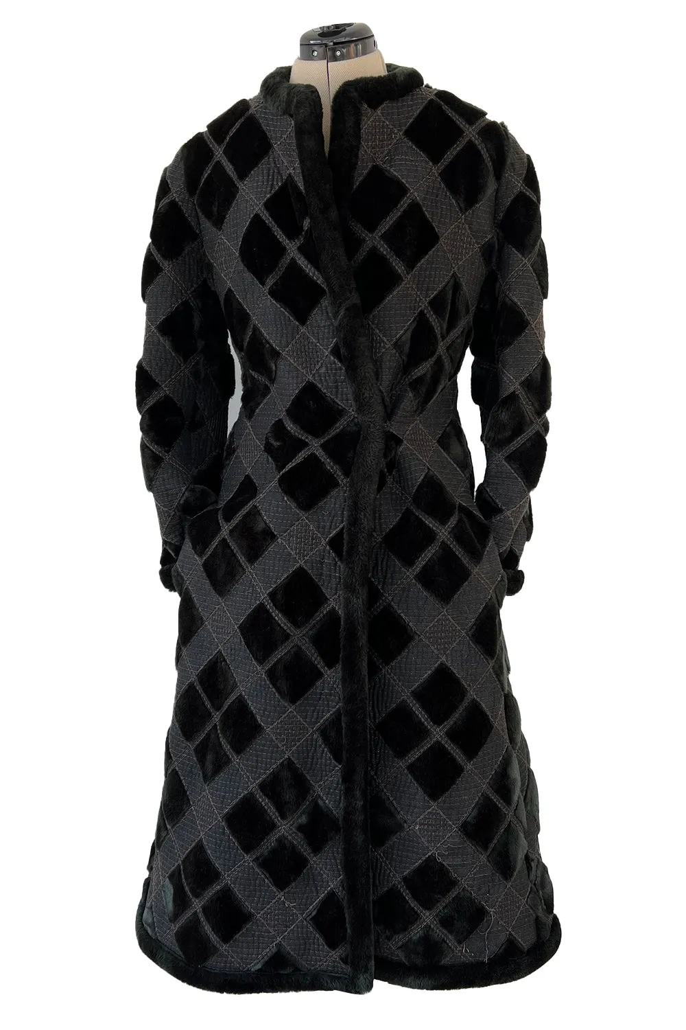 Fantastic 1970s Givenchy Top Stitched & Pacthwork Mixed with Faux Fur Deep Brown Coat