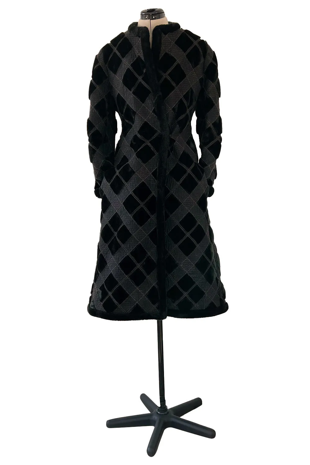 Fantastic 1970s Givenchy Top Stitched & Pacthwork Mixed with Faux Fur Deep Brown Coat