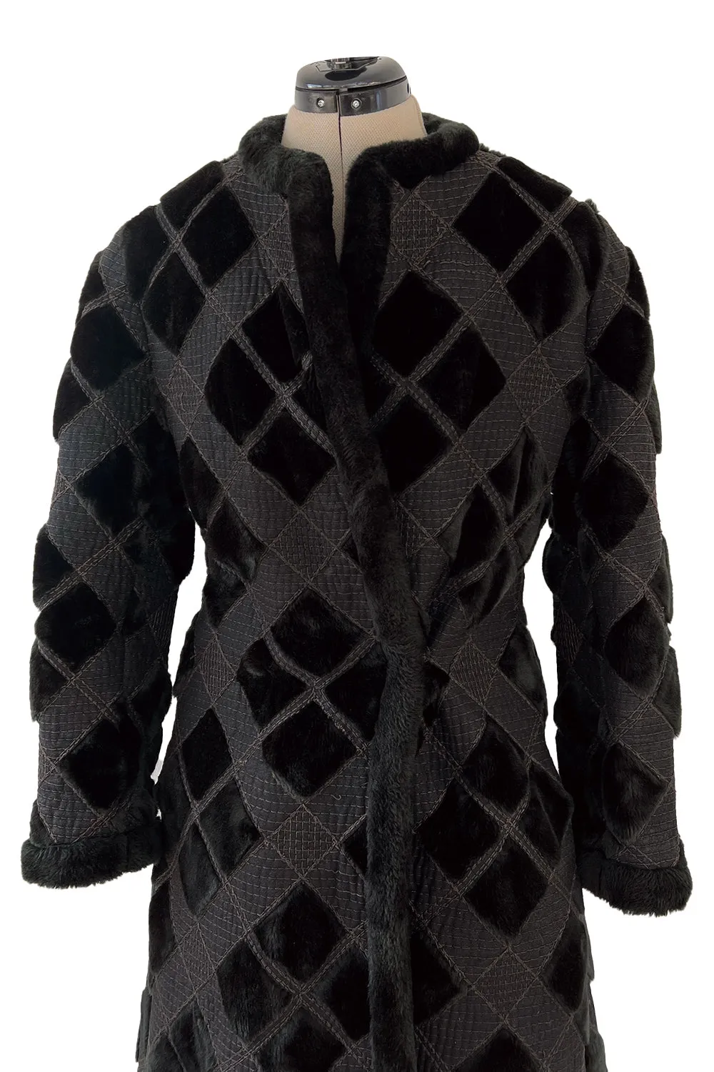 Fantastic 1970s Givenchy Top Stitched & Pacthwork Mixed with Faux Fur Deep Brown Coat