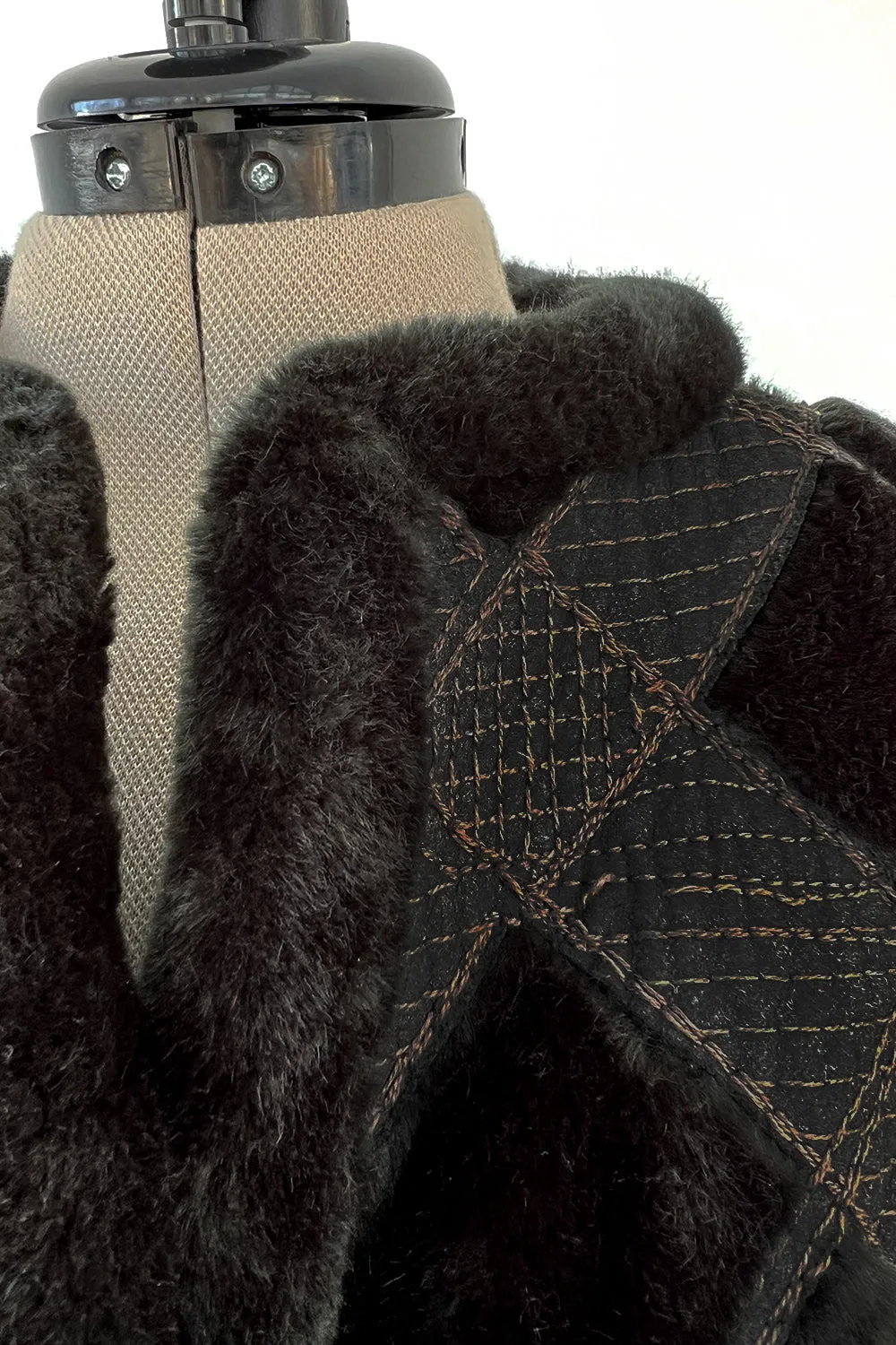 Fantastic 1970s Givenchy Top Stitched & Pacthwork Mixed with Faux Fur Deep Brown Coat