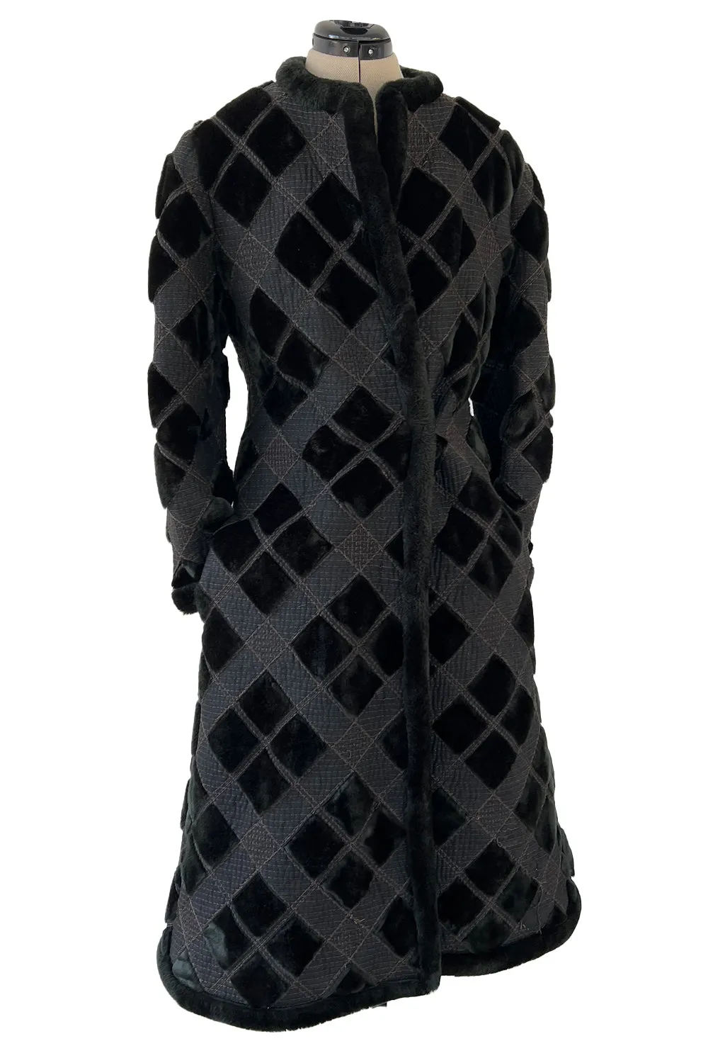 Fantastic 1970s Givenchy Top Stitched & Pacthwork Mixed with Faux Fur Deep Brown Coat