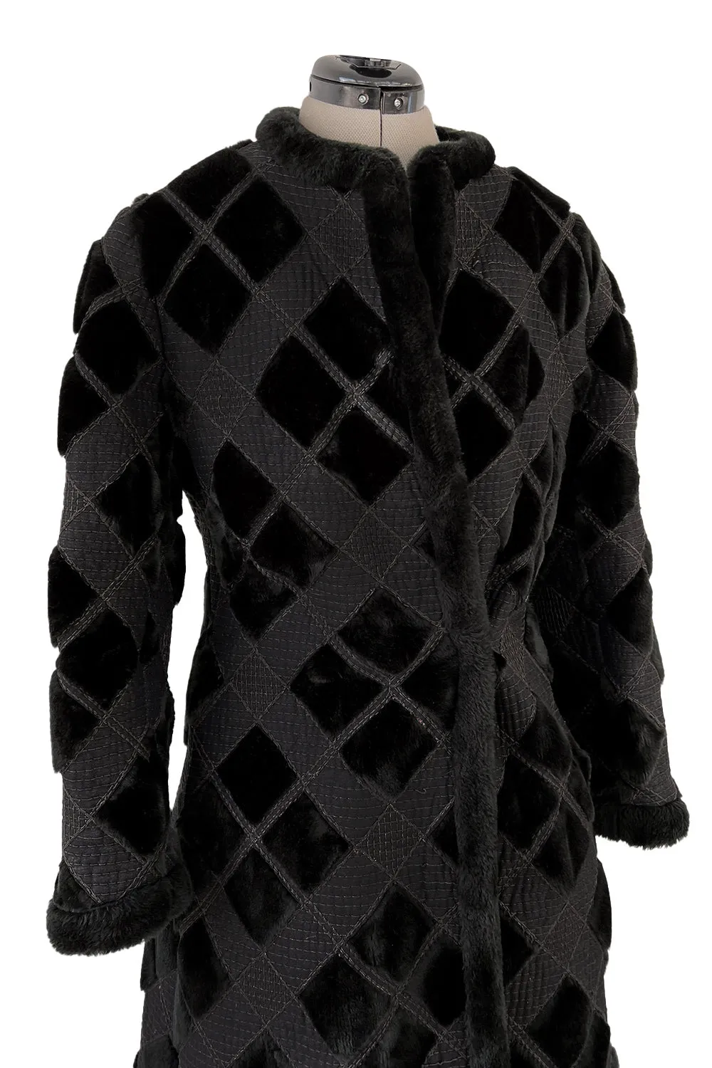 Fantastic 1970s Givenchy Top Stitched & Pacthwork Mixed with Faux Fur Deep Brown Coat