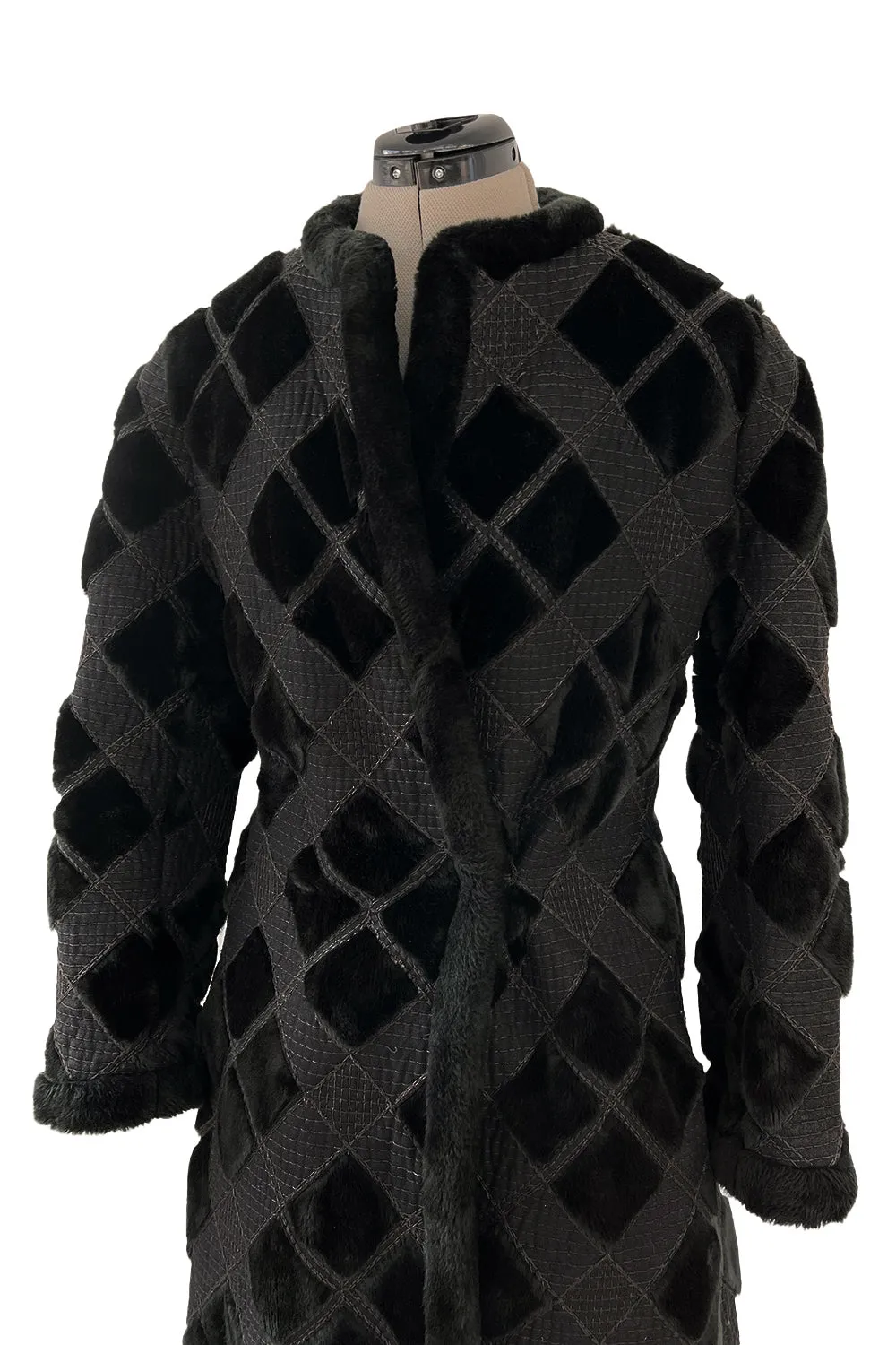 Fantastic 1970s Givenchy Top Stitched & Pacthwork Mixed with Faux Fur Deep Brown Coat