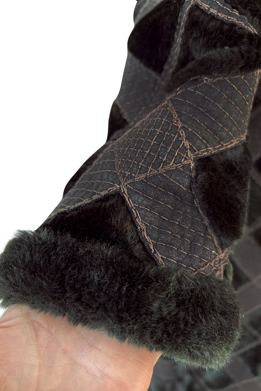 Fantastic 1970s Givenchy Top Stitched & Pacthwork Mixed with Faux Fur Deep Brown Coat