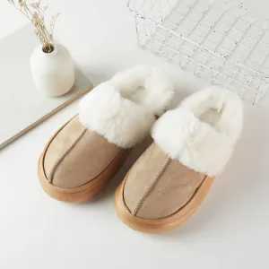 Faux Fur Slippers in Taupe