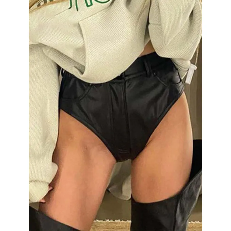 FierceEdge High-Waisted Faux Leather Cheeky Shorts