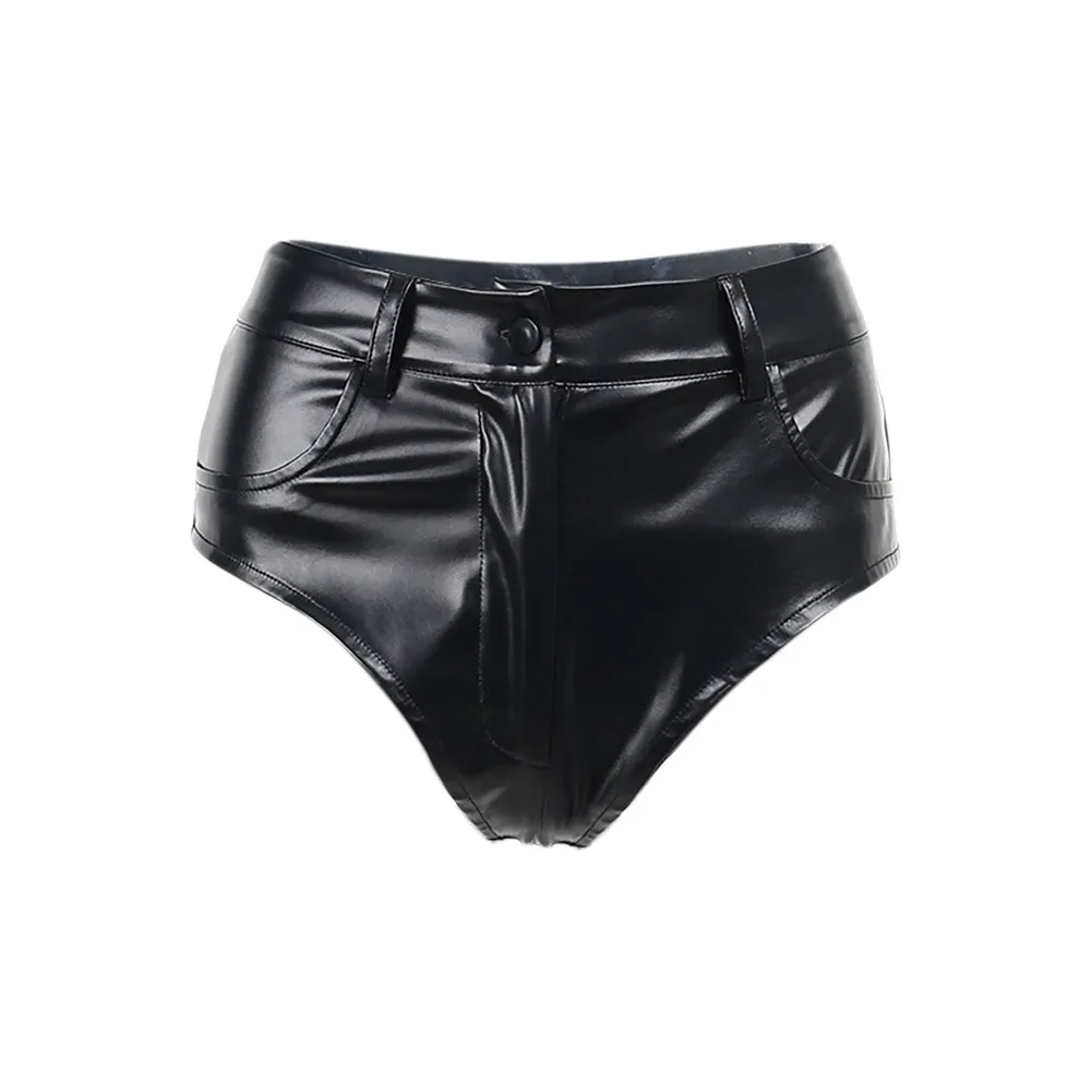 FierceEdge High-Waisted Faux Leather Cheeky Shorts