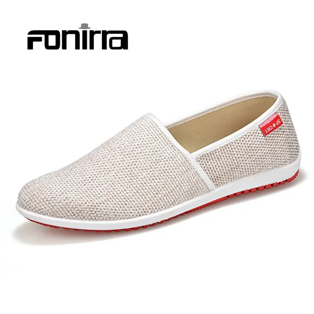 FONIRRA Men Casual Shoes Summer Breathable Hemp Men Shoes Concise Soft Casual Flat Fashion Men's Loafers Shoes