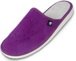 FOOTHUGS Women's Natural Leather Mule Slippers with Memory Foam Health Insole - Purple