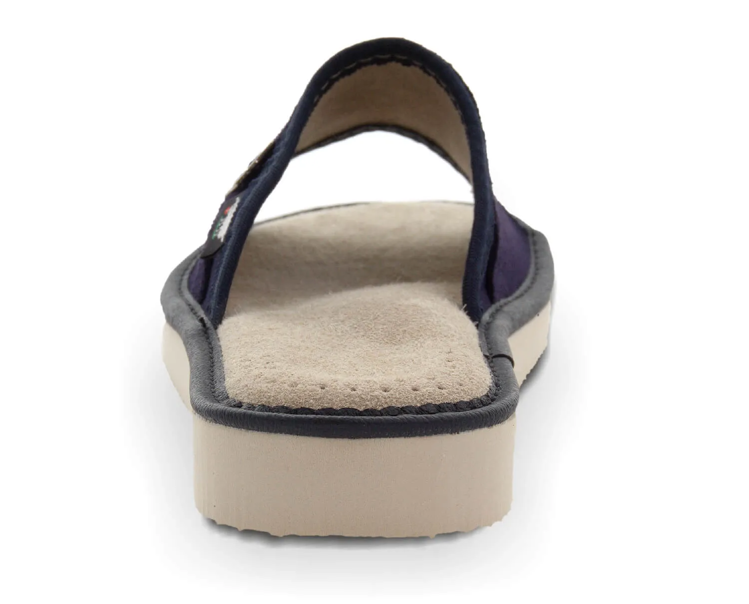 FOOTHUGS Women's Natural Leather Open Toe Slippers with Memory Foam Health Insole - Navy Blue