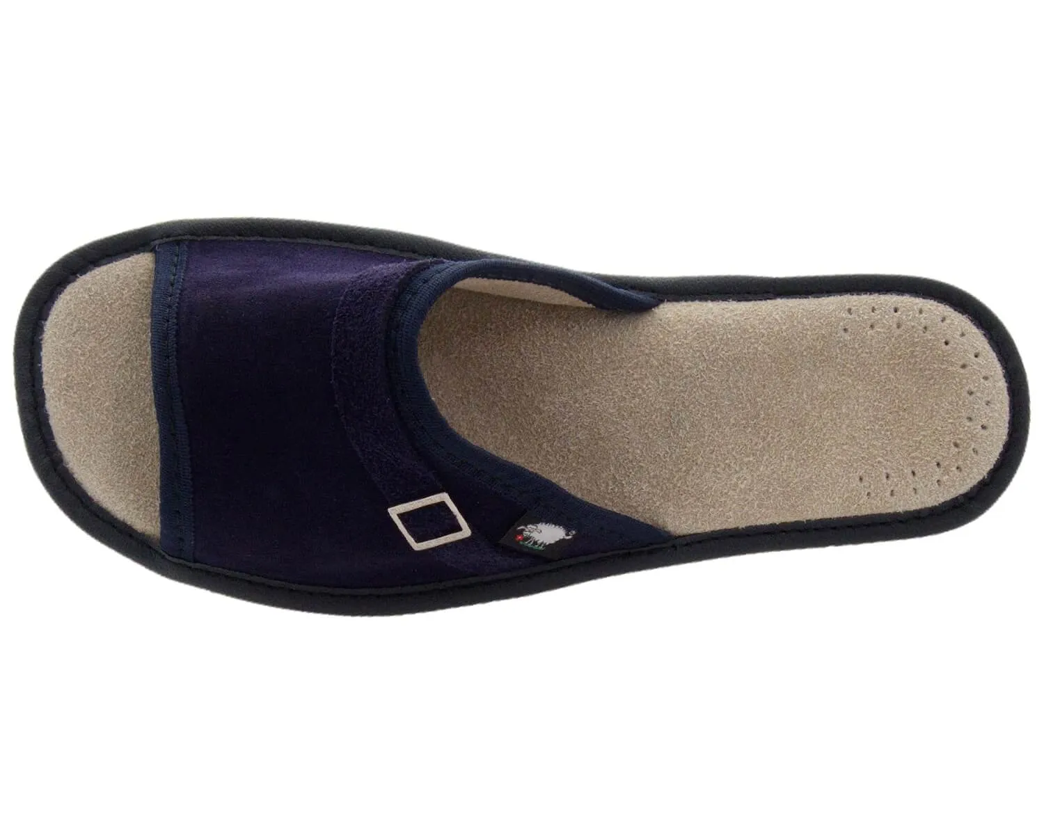 FOOTHUGS Women's Natural Leather Open Toe Slippers with Memory Foam Health Insole - Navy Blue