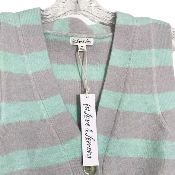FOR LOVE &amp; LEMONS Maud Striped Crop Sweater Vest Size XL Nwt