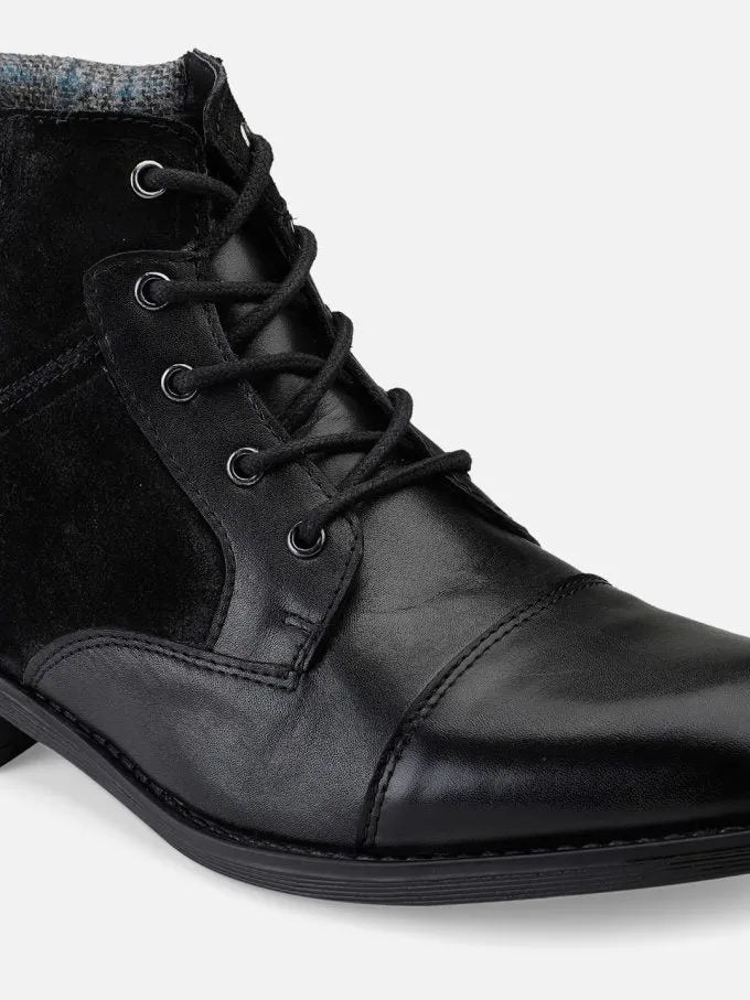 Genuine Leather Black Toe Cap Ankle Boots