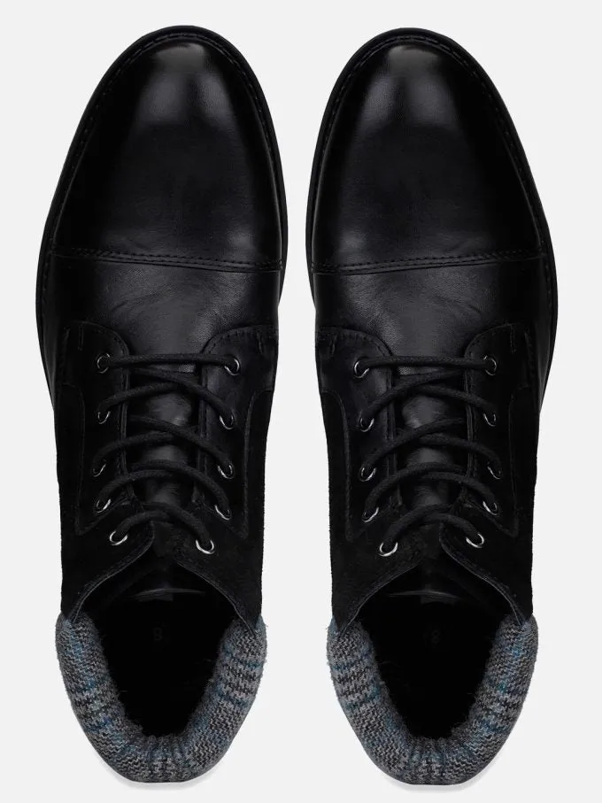Genuine Leather Black Toe Cap Ankle Boots