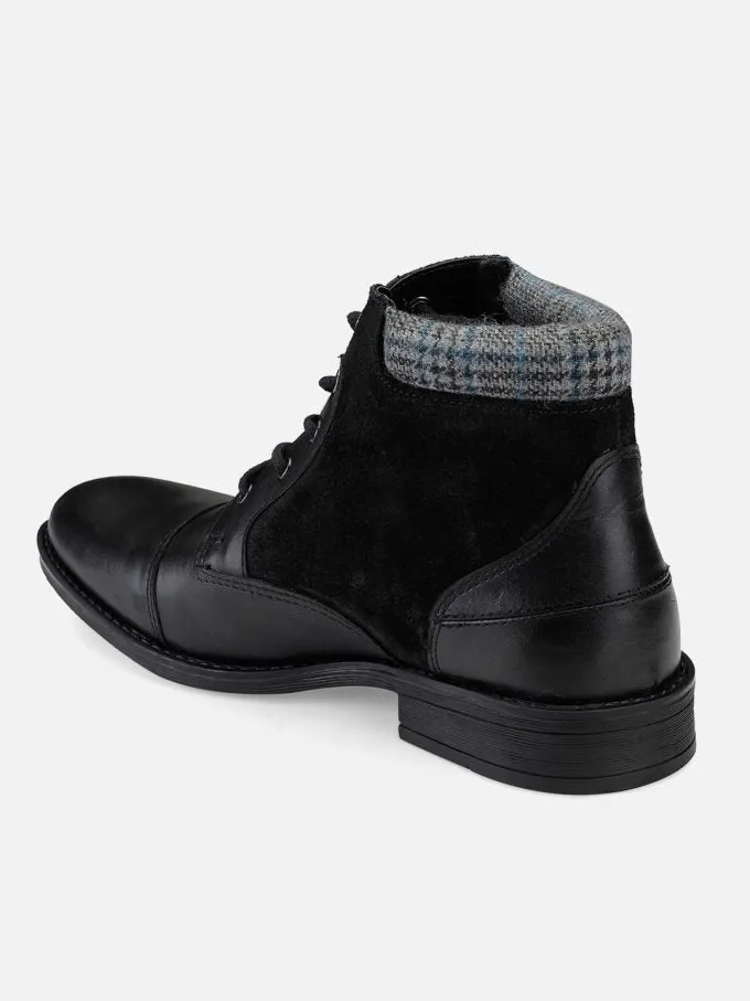 Genuine Leather Black Toe Cap Ankle Boots