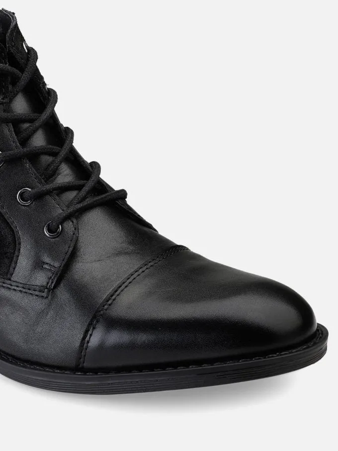 Genuine Leather Black Toe Cap Ankle Boots