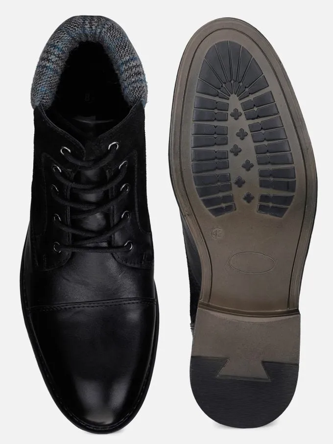Genuine Leather Black Toe Cap Ankle Boots