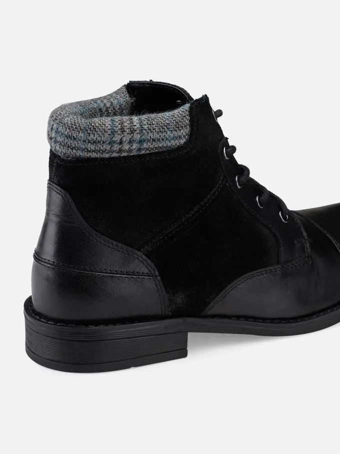 Genuine Leather Black Toe Cap Ankle Boots