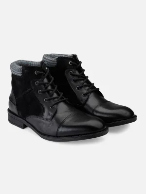 Genuine Leather Black Toe Cap Ankle Boots