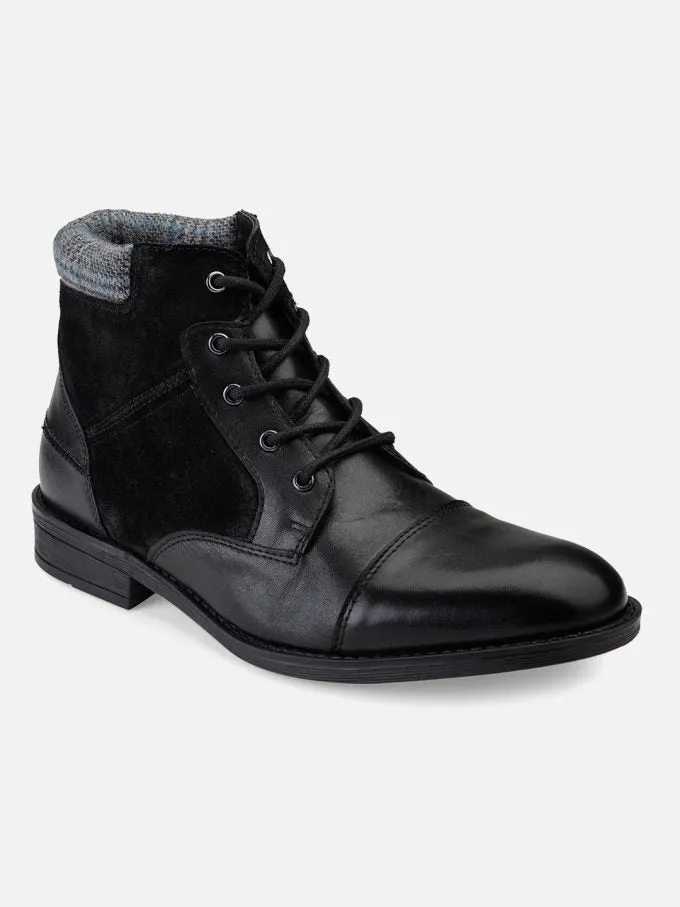Genuine Leather Black Toe Cap Ankle Boots