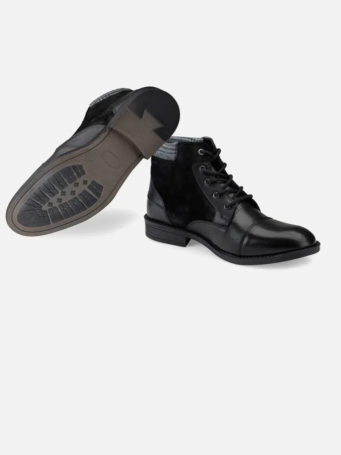 Genuine Leather Black Toe Cap Ankle Boots