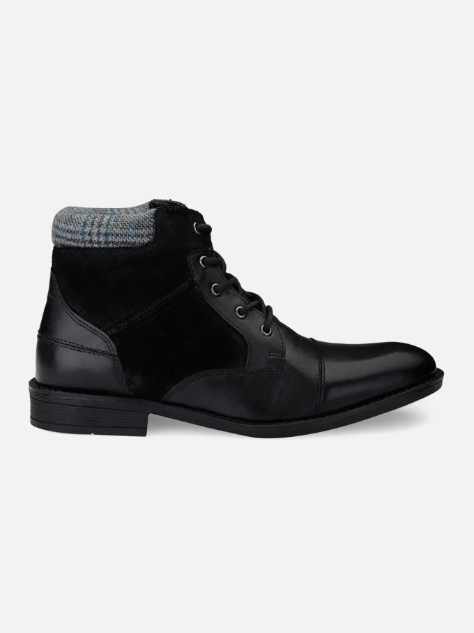 Genuine Leather Black Toe Cap Ankle Boots