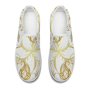 Golden Frangipanis White Slip-On Canvas Shoes