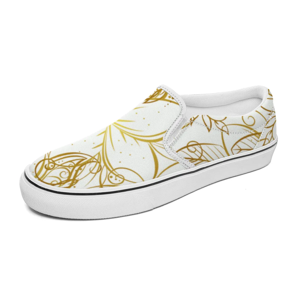 Golden Frangipanis White Slip-On Canvas Shoes