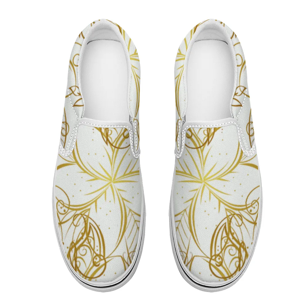 Golden Frangipanis White Slip-On Canvas Shoes