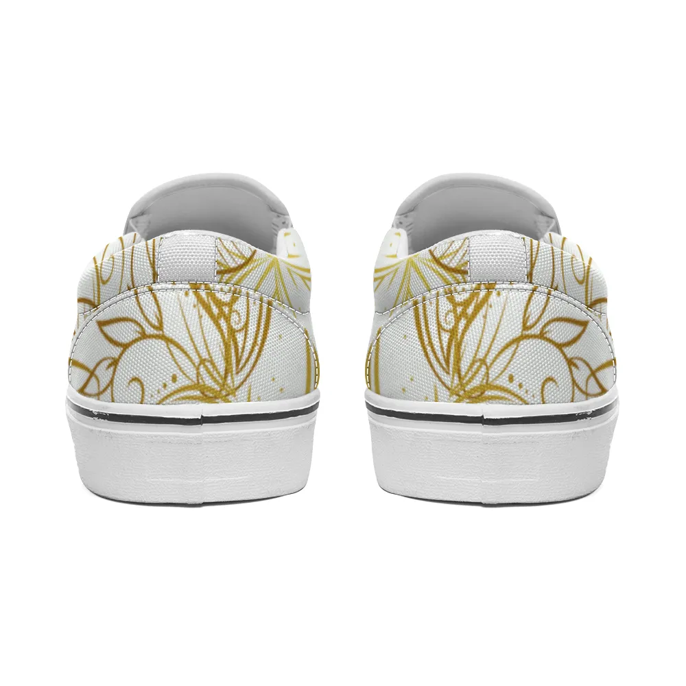 Golden Frangipanis White Slip-On Canvas Shoes