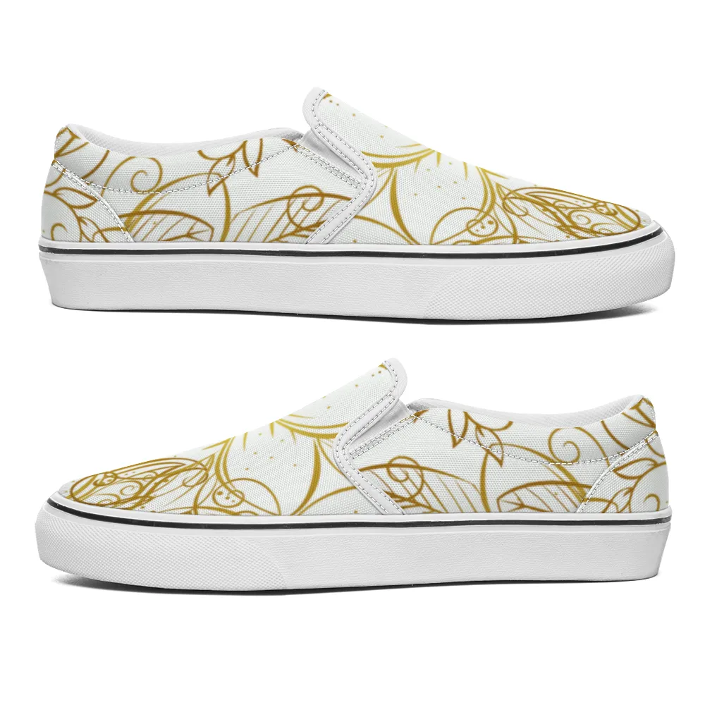 Golden Frangipanis White Slip-On Canvas Shoes