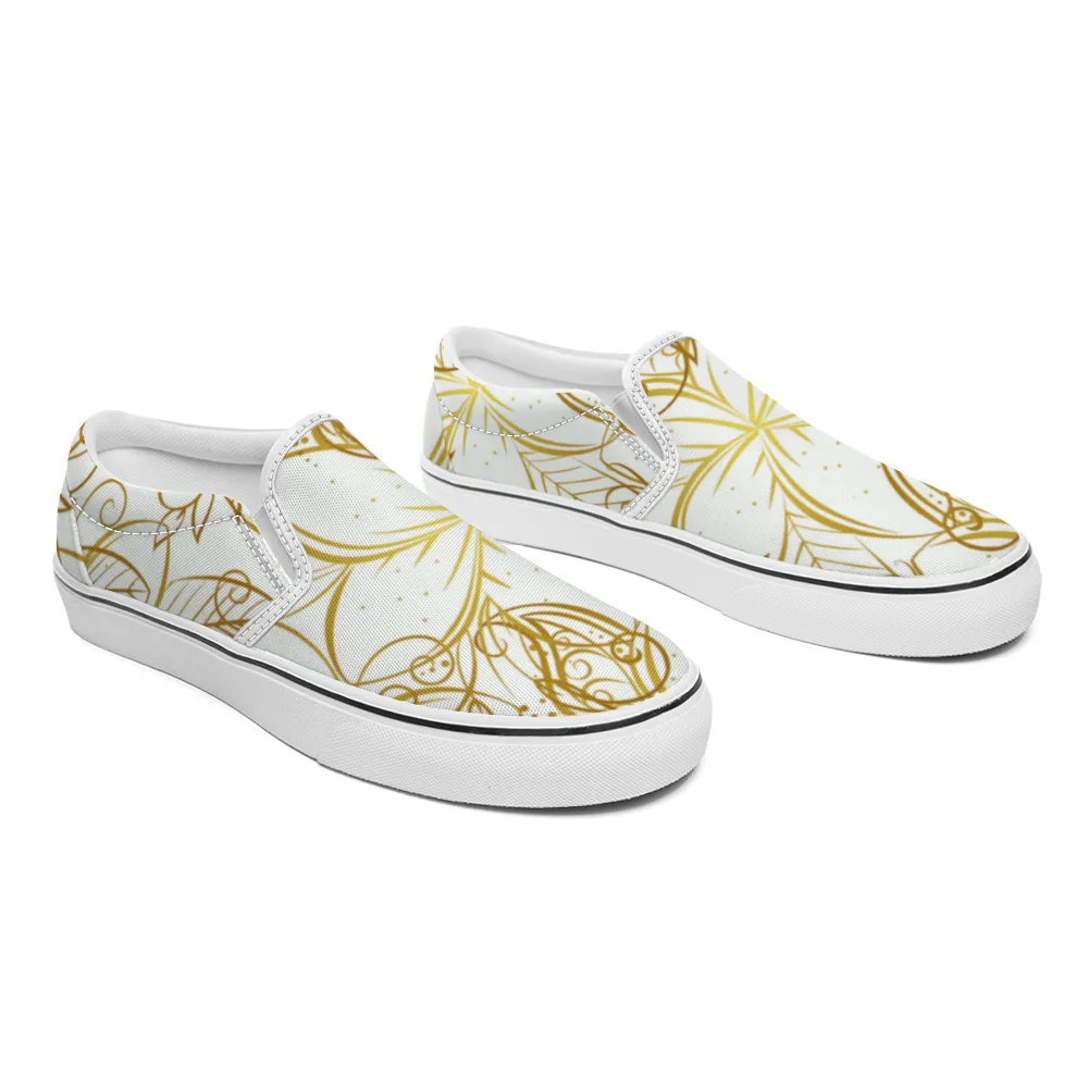 Golden Frangipanis White Slip-On Canvas Shoes