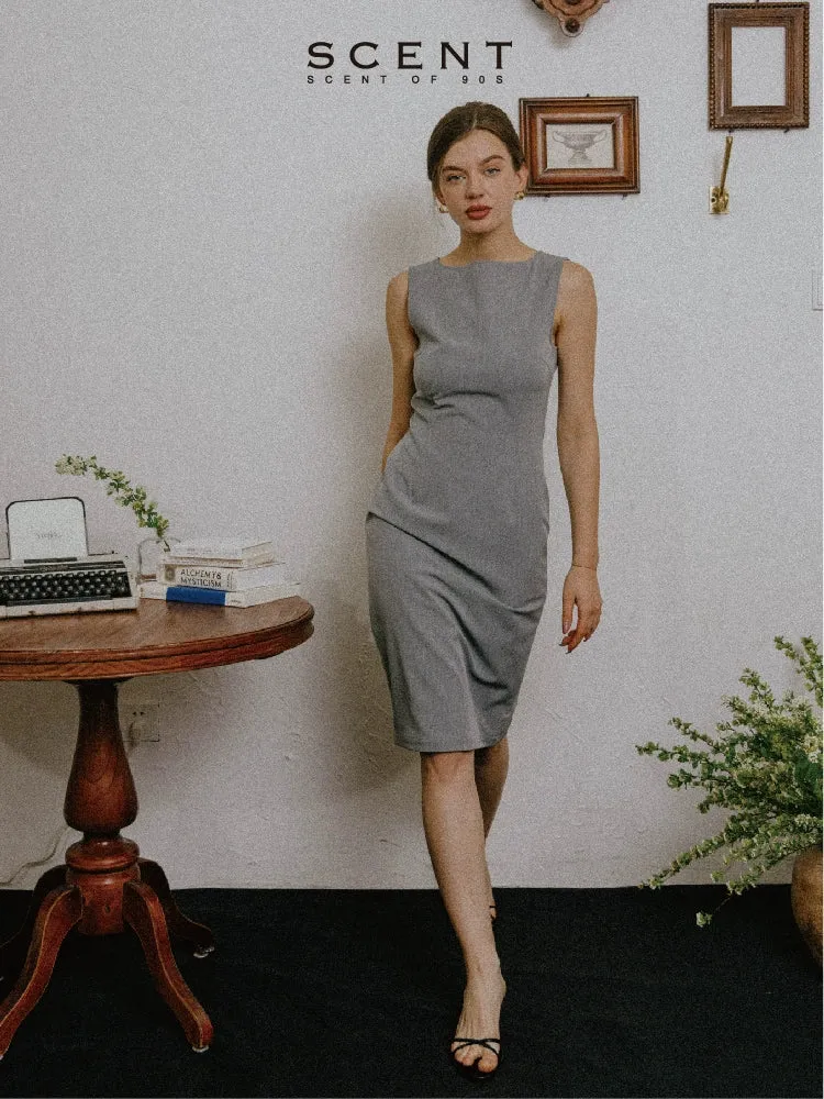 Gray Sleeveless Fitted Dress