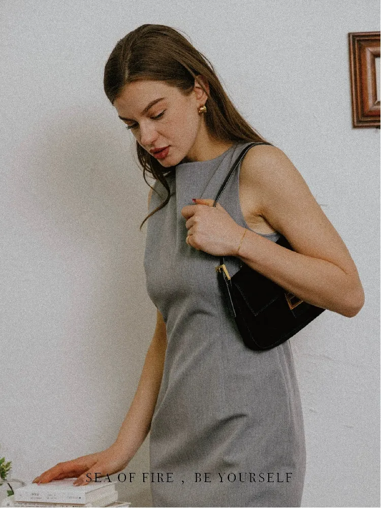 Gray Sleeveless Fitted Dress