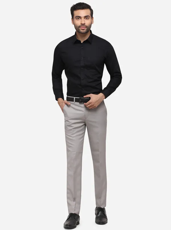 Grey Slim Fit Solid Formal Trouser | Greenfibre