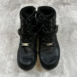 Harley-Davidson Womens Black Leather Boots 8.5W Lace-Up & Zip Rugged Sole Riding Style