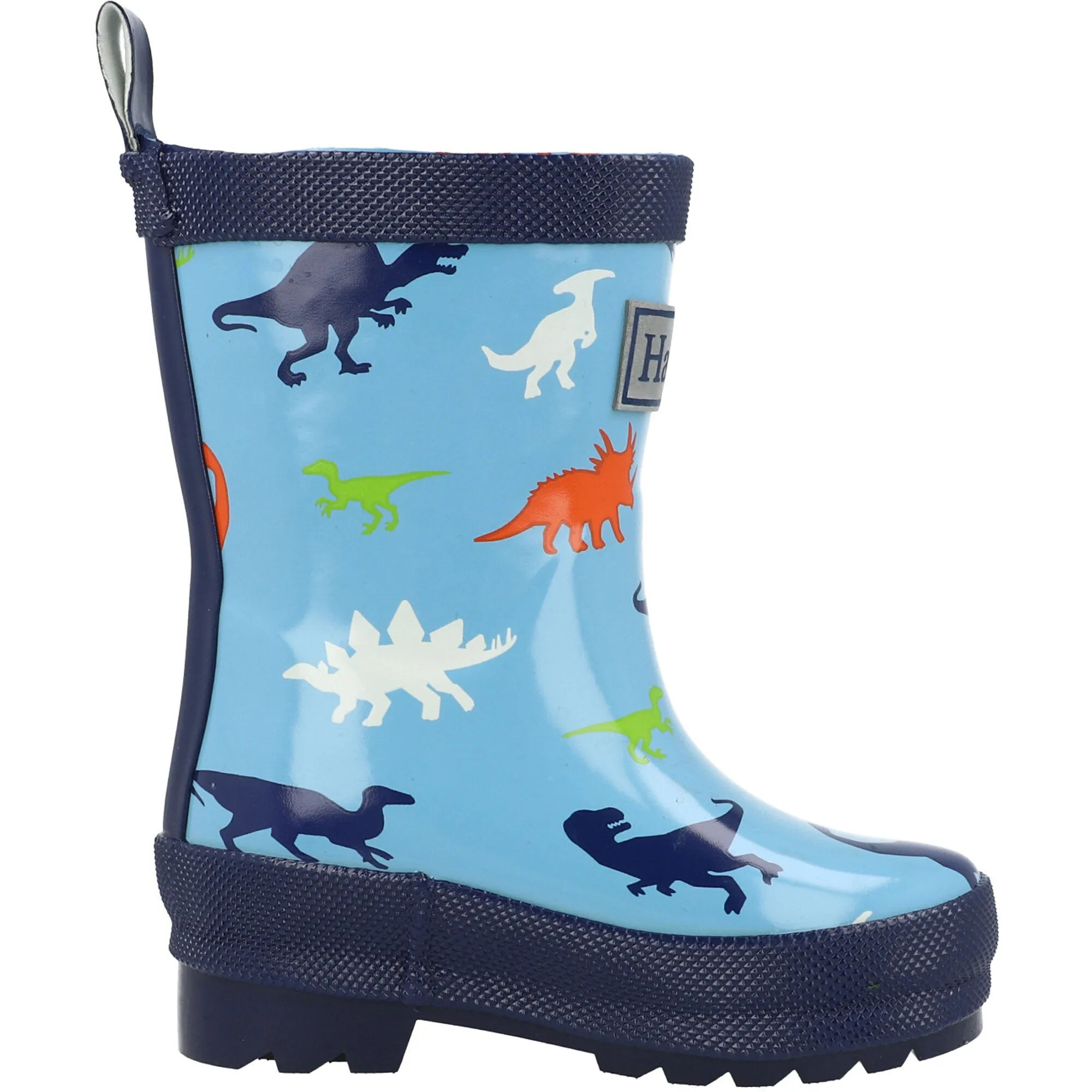 Hatley Shiny Blue Rain Boots with Dinosaur Print