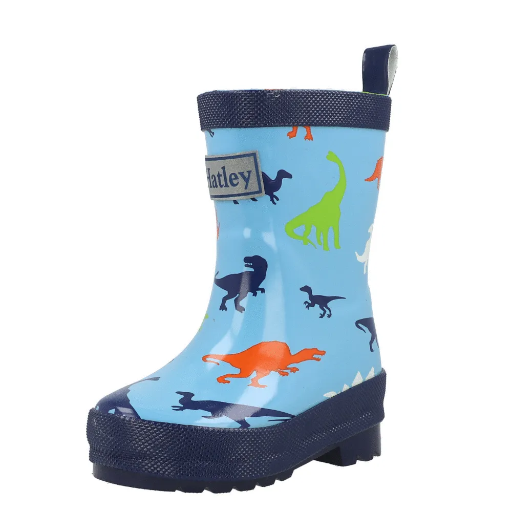Hatley Shiny Blue Rain Boots with Dinosaur Print