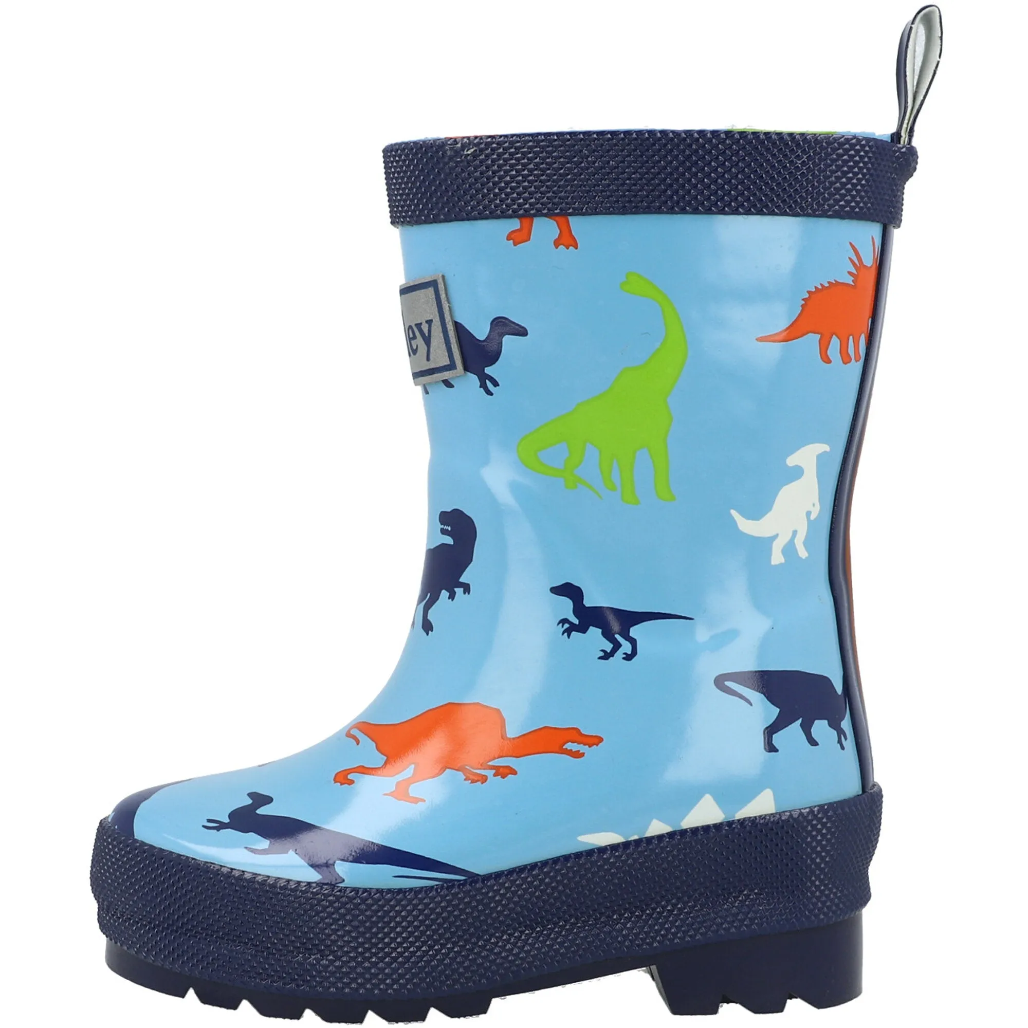 Hatley Shiny Blue Rain Boots with Dinosaur Print