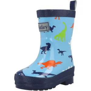 Hatley Shiny Blue Rain Boots with Dinosaur Print