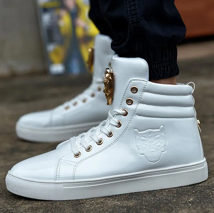 High Top Casual Shoes For Men PU Leather Lace Up Red White Black Color Mens Casual Shoes Men High Top Shoes