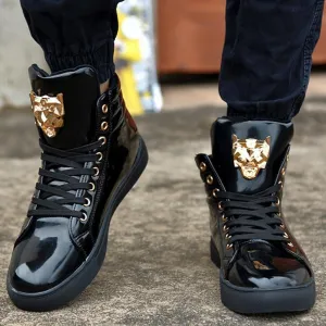 High Top Casual Shoes For Men PU Leather Lace Up Red White Black Color Mens Casual Shoes Men High Top Shoes