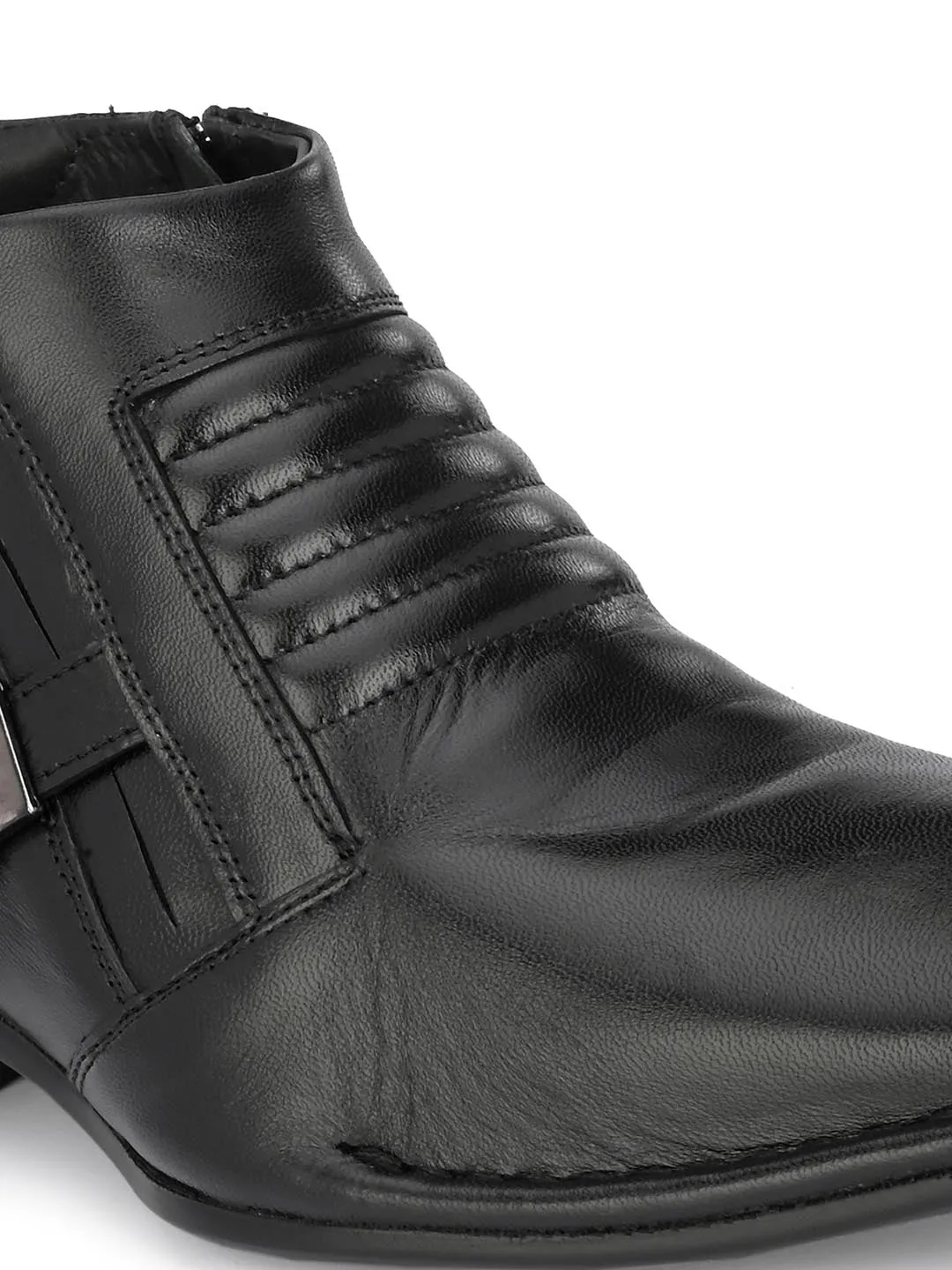 Hitz Men's Black Leather Ankle Boot Shoes with Zip Closure
