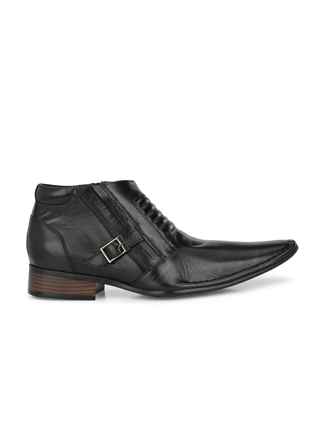 Hitz Men's Black Leather Ankle Boot Shoes with Zip Closure